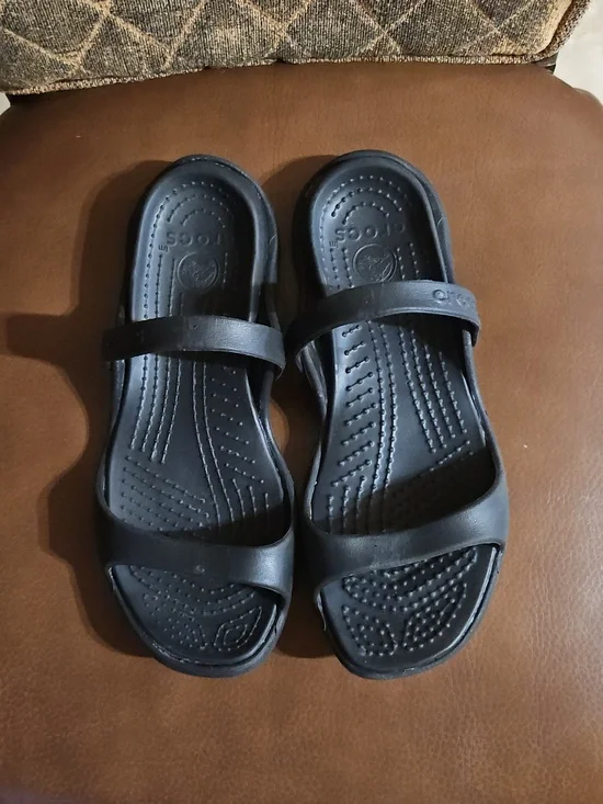 Crocs Cleo Slip On Slides Sandals Shoes Black - Picture 2 of 5